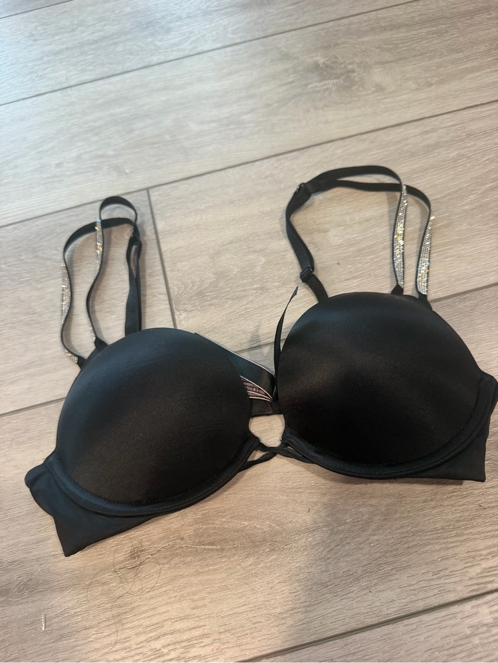 Victoria's Secret Black bombshell Padded Bra with Sparkle Straps